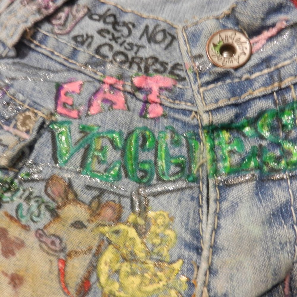 Graffiti Statement Plant Power shorts HAND CRAFTED OOAK custom design SIZE 3 - Picture 16 of 16